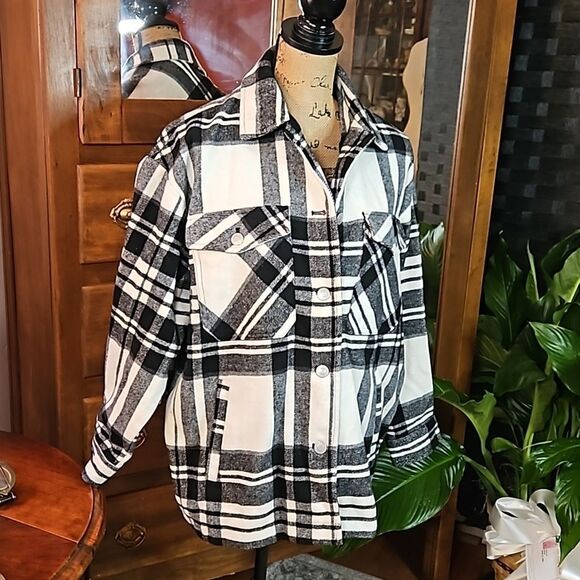 Zara black & white plaid oversized jacket size Small - Picture 6 of 14